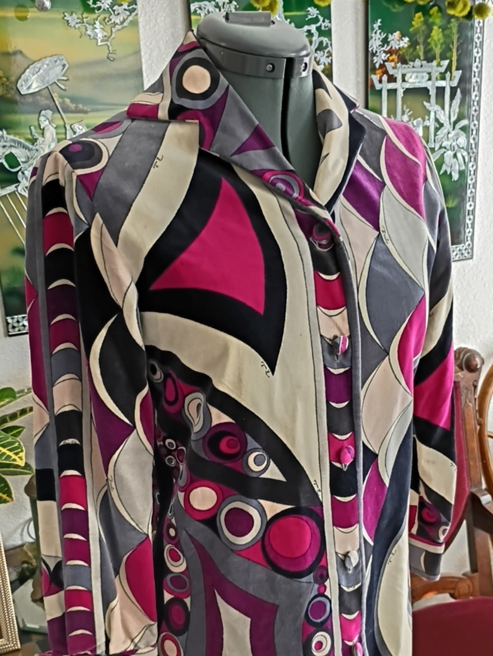 Emilio Pucci Vintage 1960s Velvet Jacket Pink Black And Cream Size Extra Small - Picture 2 of 5